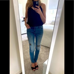 White House Black Market Bead Detail Destructed Slim Skinny Jeans 0